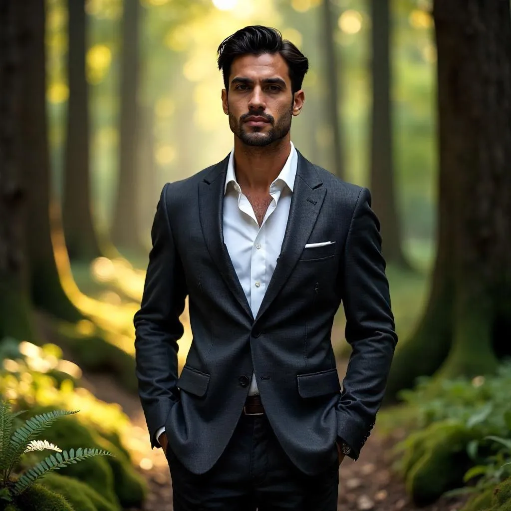 Elegant Latino Gentleman in a Lush Forest