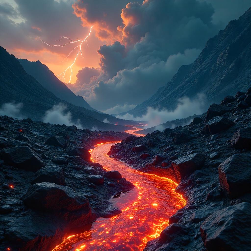 Storm Over Lava Flow: A 3D Render