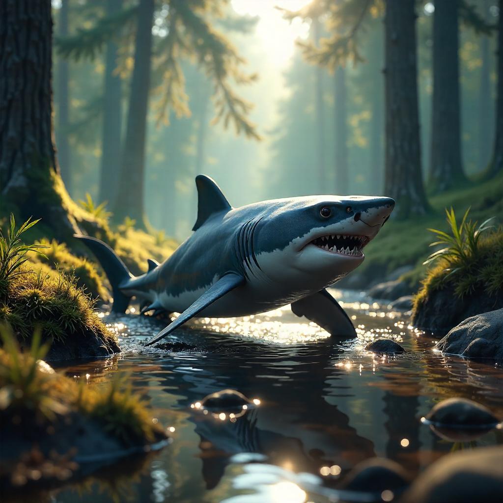 Shark in the Pine Forest: Surreal 3D Render