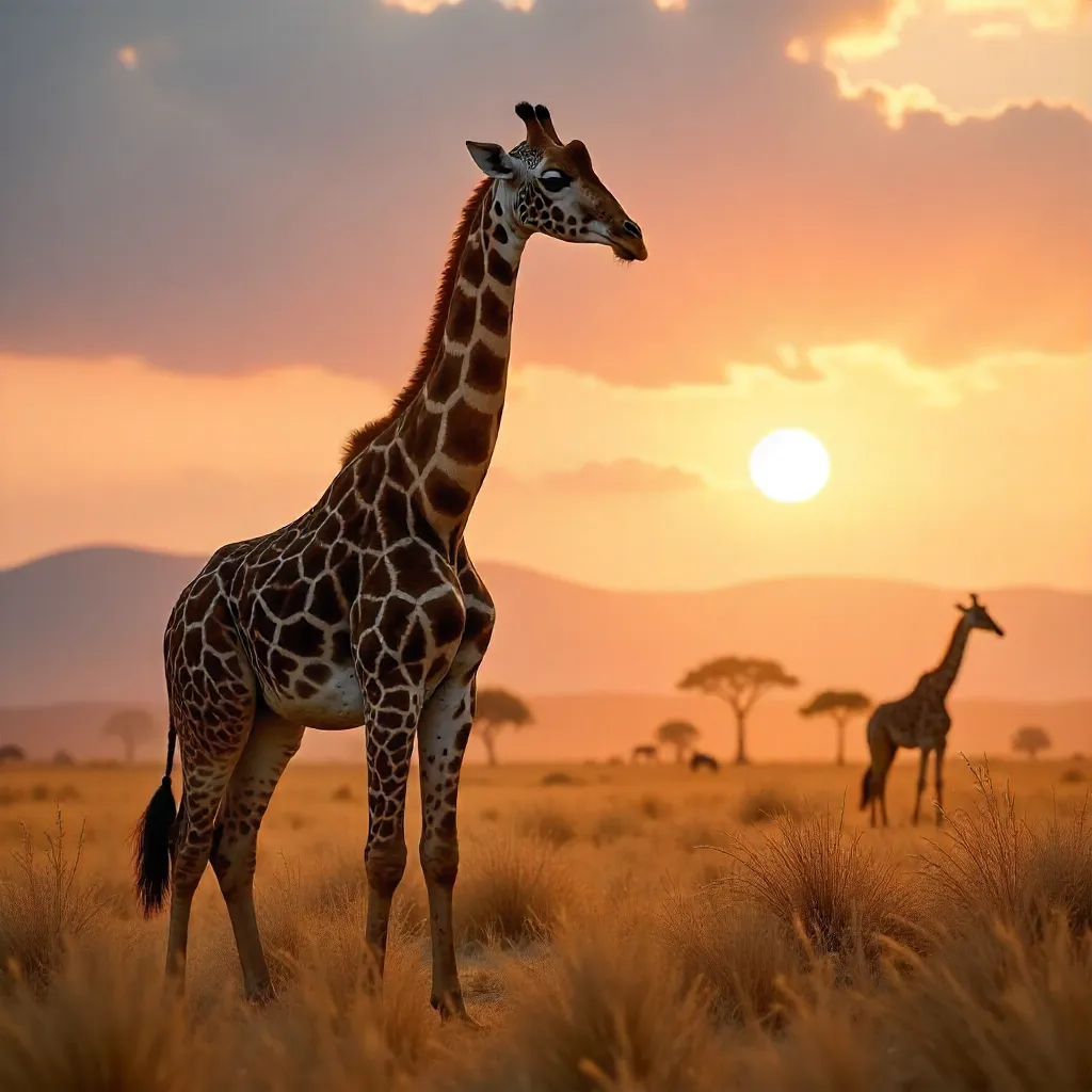 Giraffe in the Golden South African Savannah