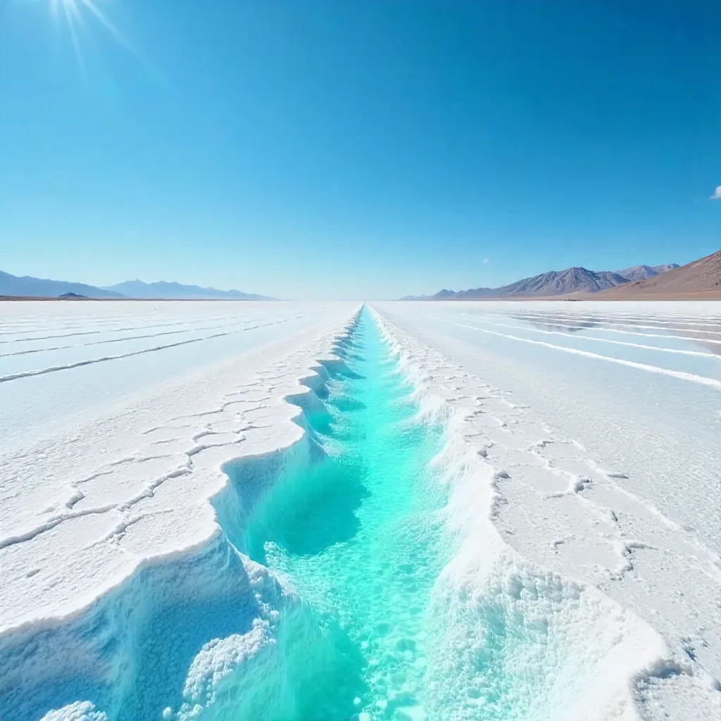 Turquoise Lagoon Over a Pristine Salt Flat