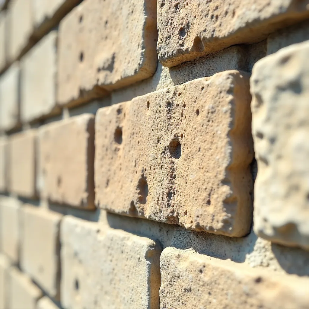 Macro Detail: Beige Stone Brick Wall Texture