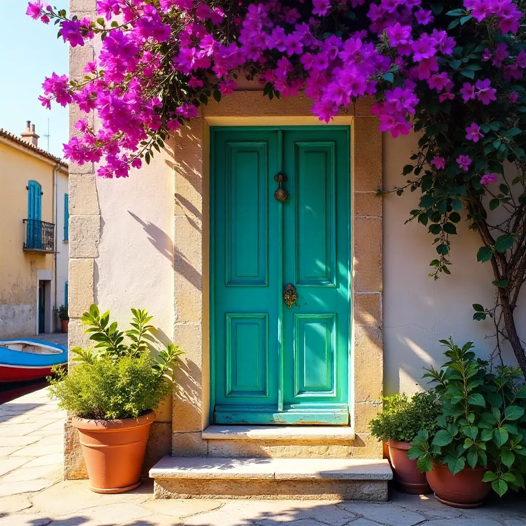 Bougainvillea-Framed Doorway in Martigues, France