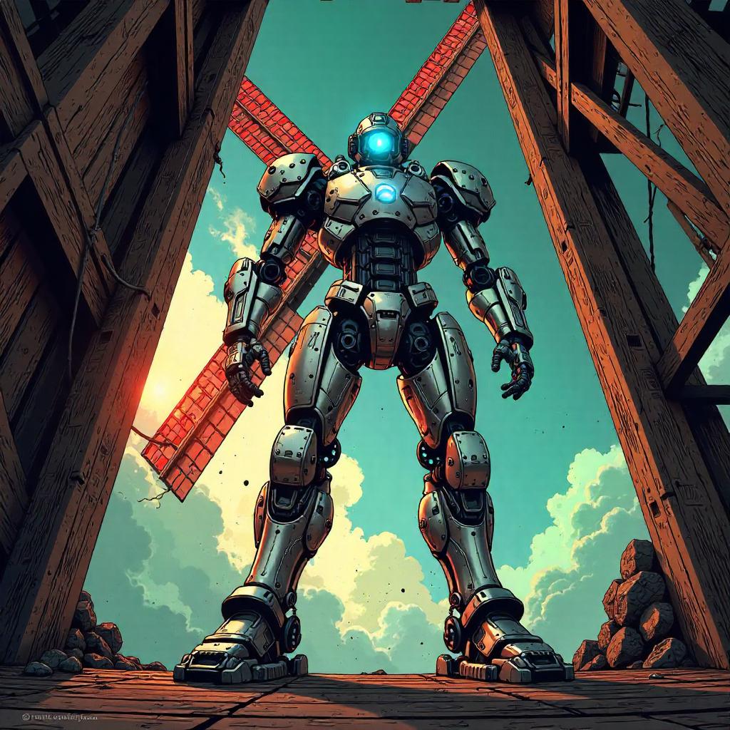 Mech Suit in a Windmill — Comic Style Duel