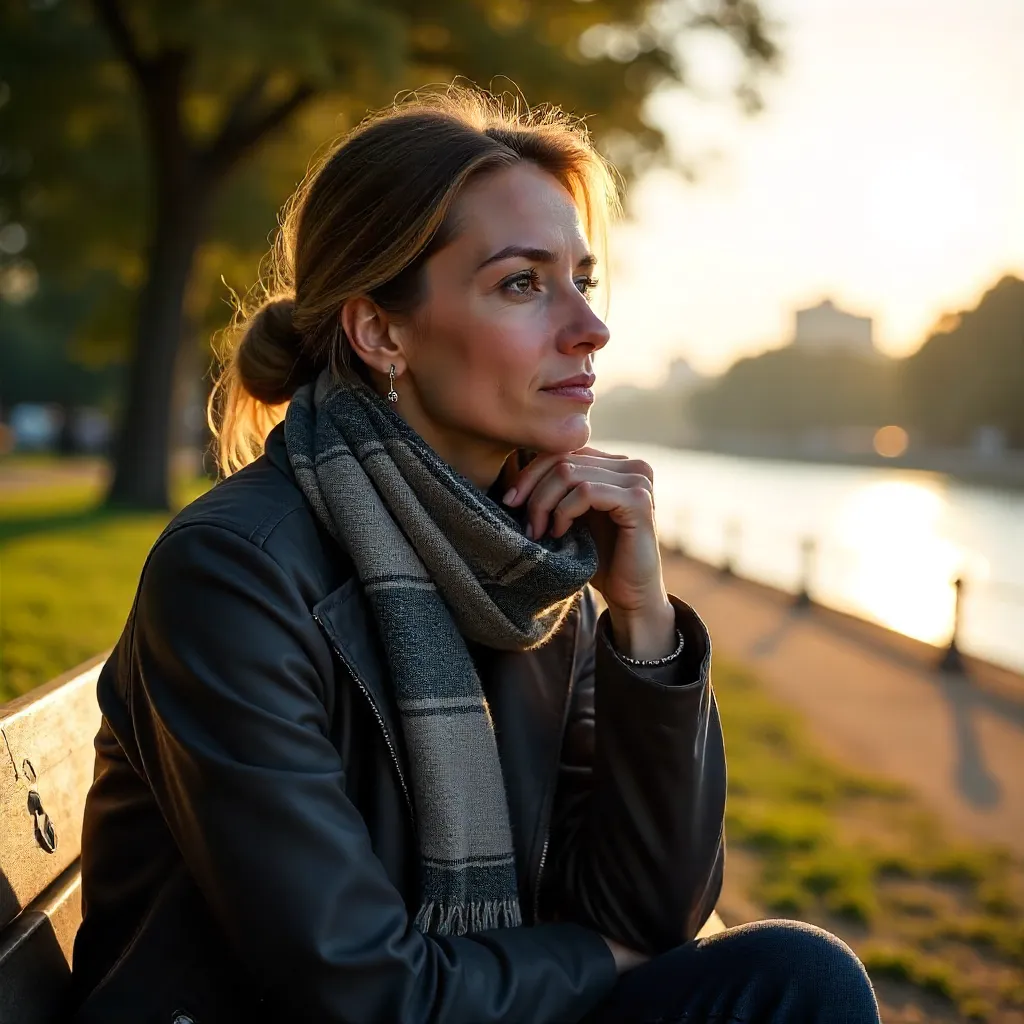 Thoughtful Woman in Sunlit Rosario Park