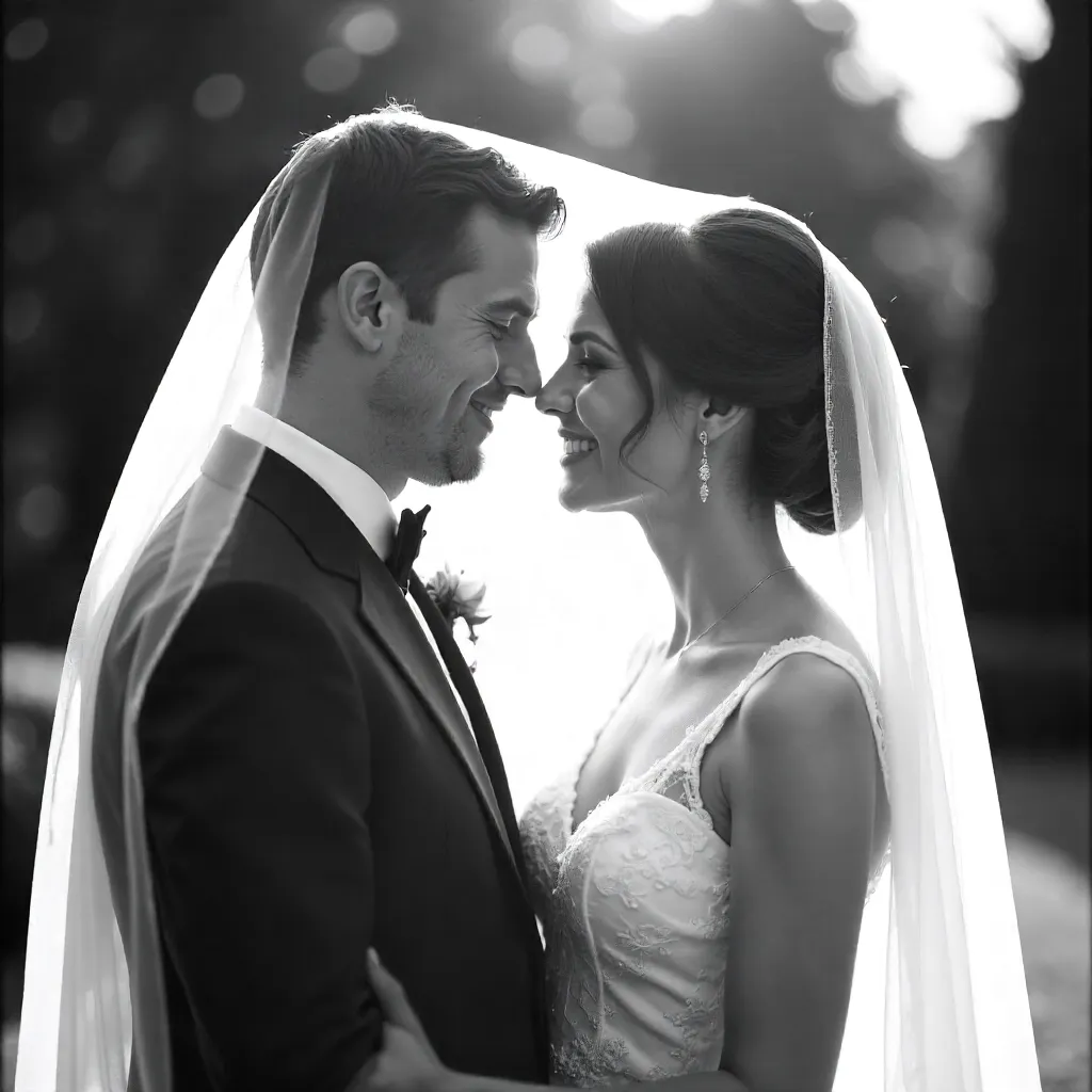 Under the Veil - Romantic B&W Wedding Portrait