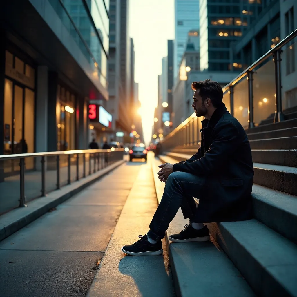 Man on a Modern Urban Staircase