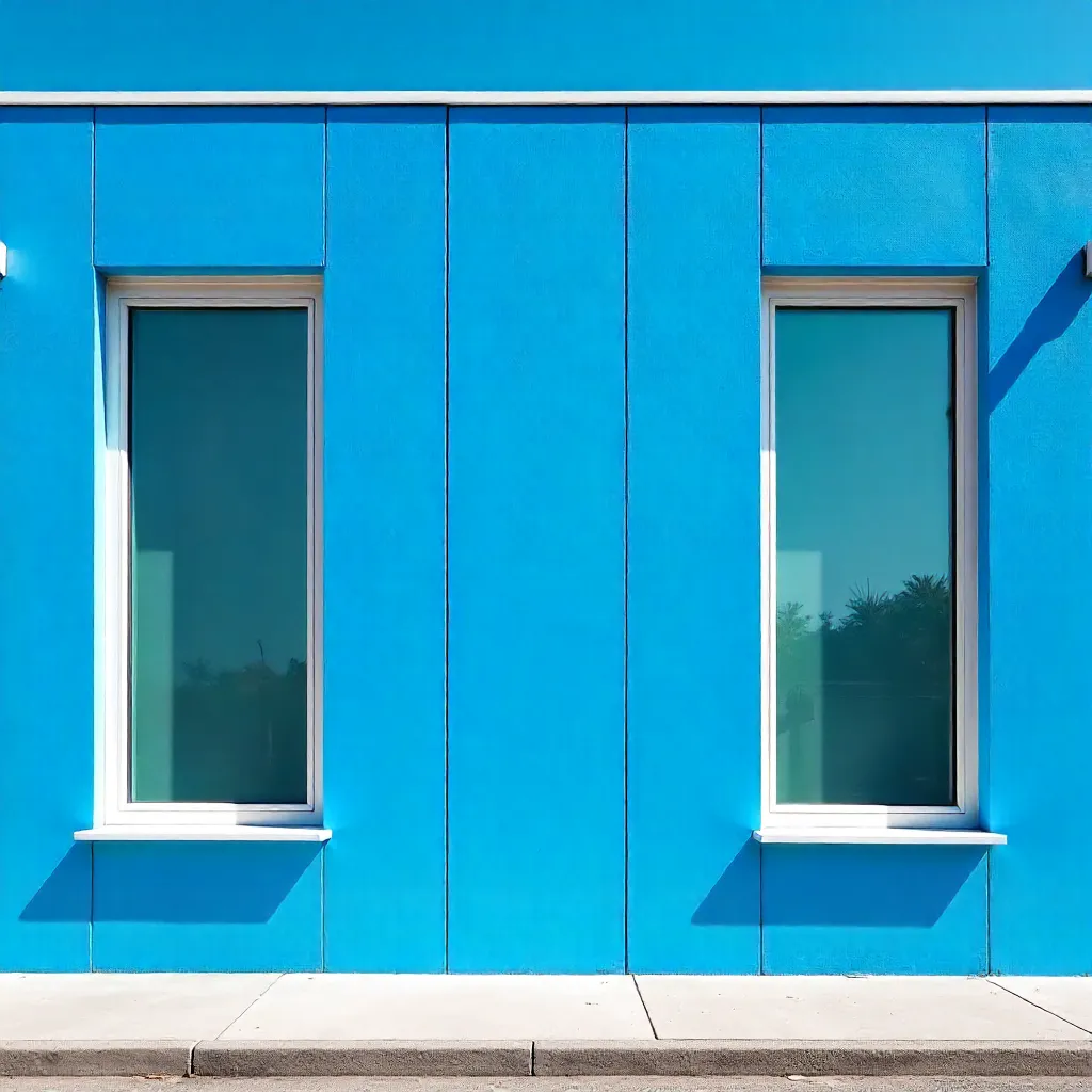 Bright Blue Modern Facade Under Clear Sky