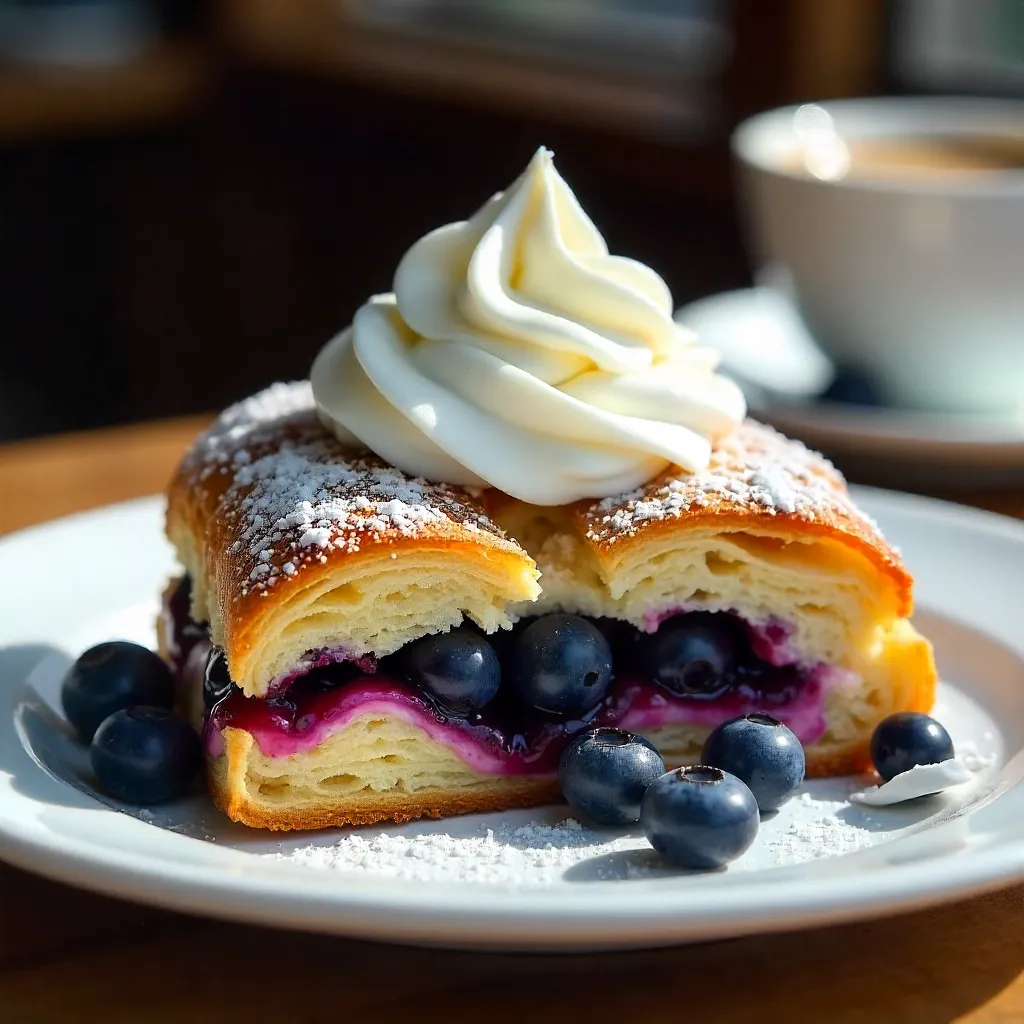 Hyperreal Blueberry Pastry with Whipped Cream