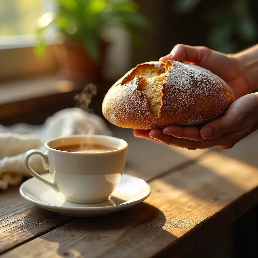 Cozy Morning: Hand-Held Artisanal Bread with Tea