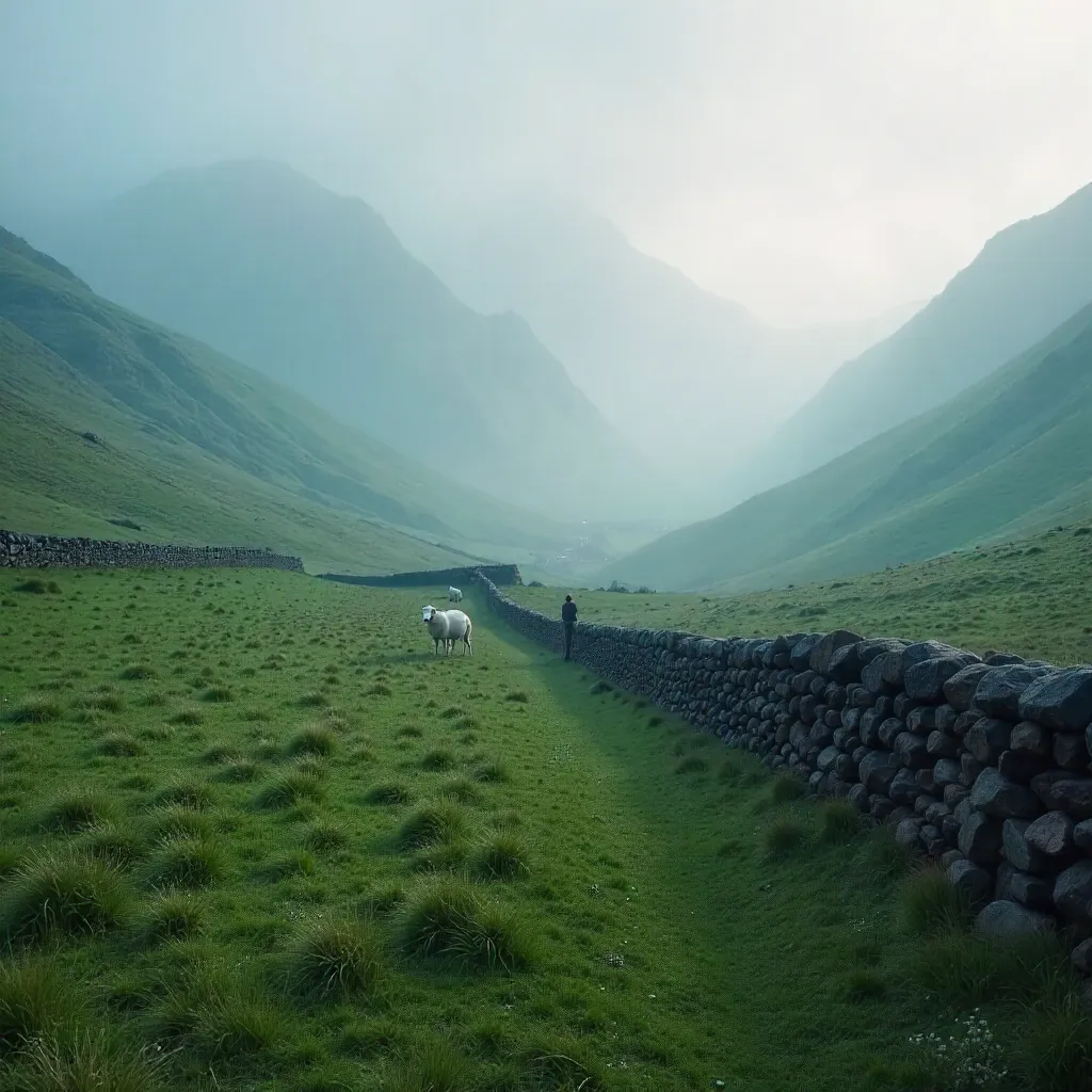 Mist-Shrouded Gwynedd Pasture: Lone Sheep Grazing