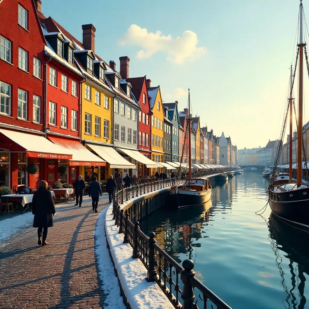 Nyhavn Winter Sunlight on Colorful Historic Facades
