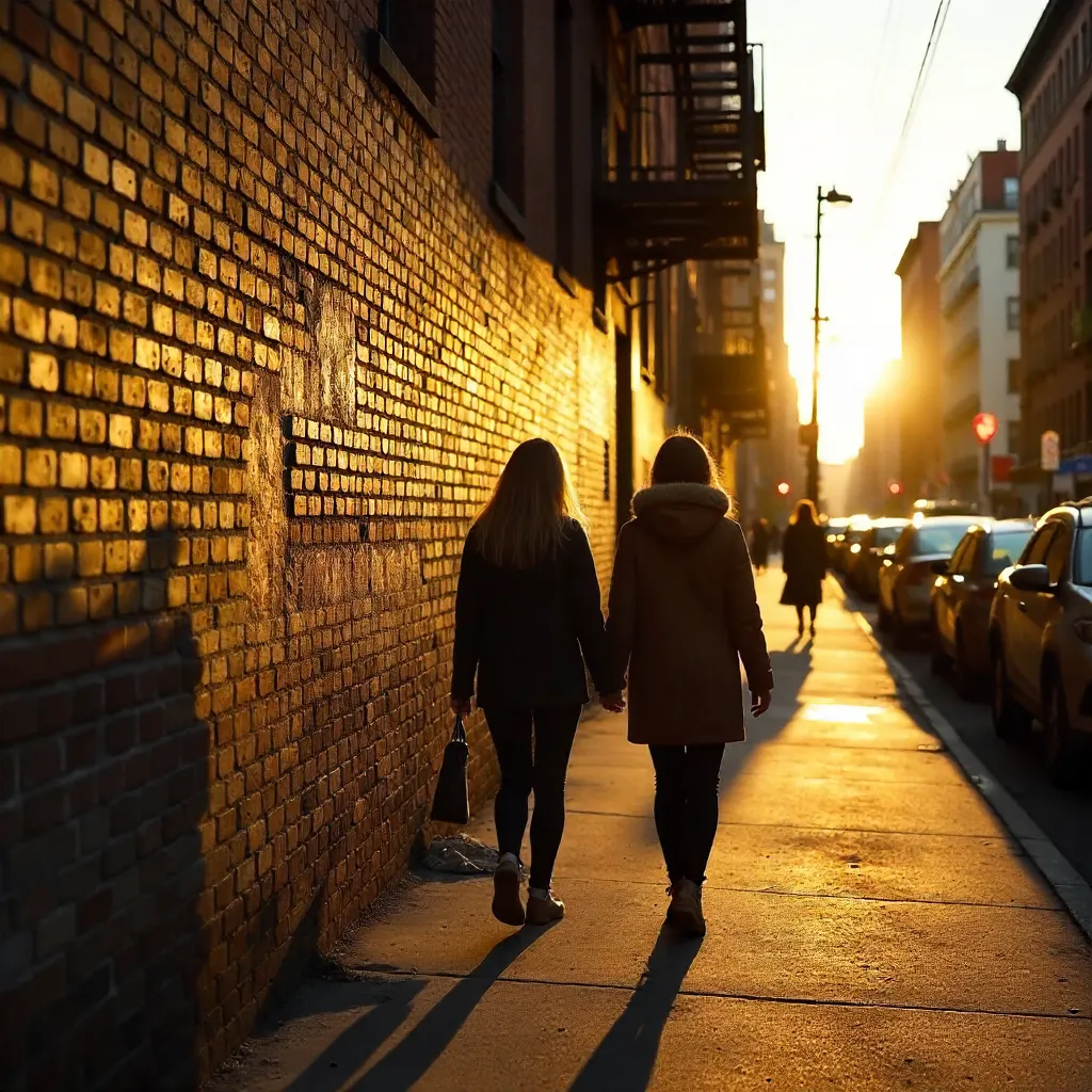Silhouettes on a NYC Wall in Golden Afternoon