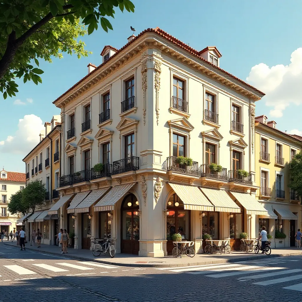 Charming European Facade at a Sunny Street Corner