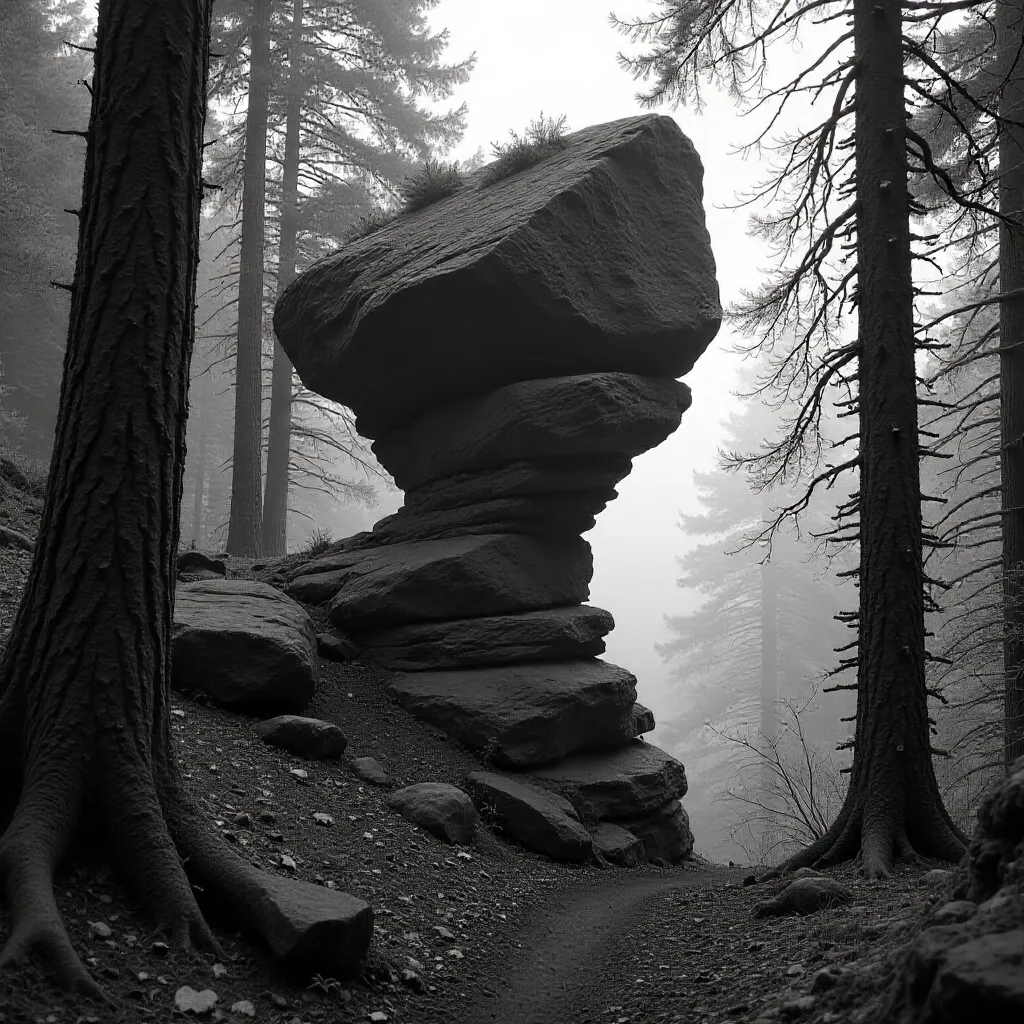 Monochrome Rock in a Quiet Forest
