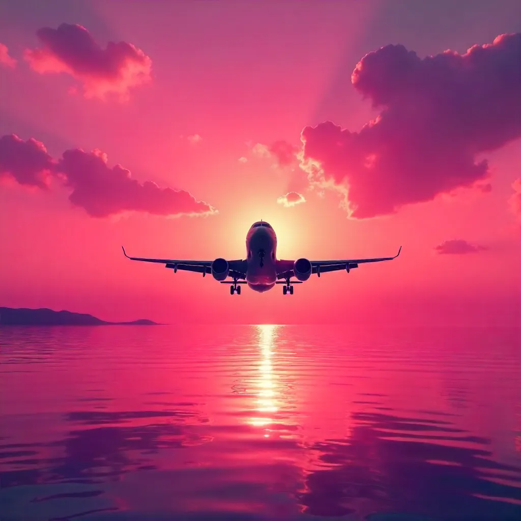 Silhouette of Jet Against Pink Sunset Sky
