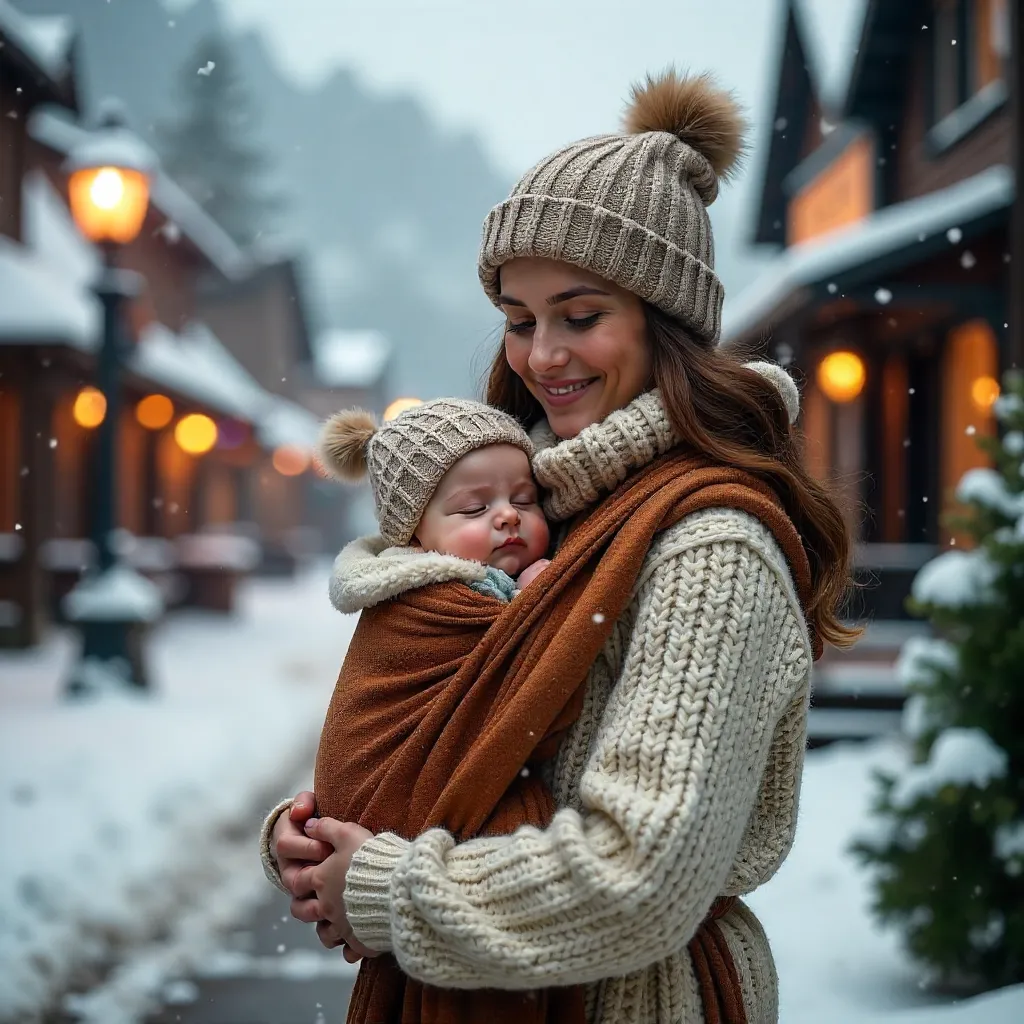 Mother Embraced by Baby in Clayton Winter Wonderland