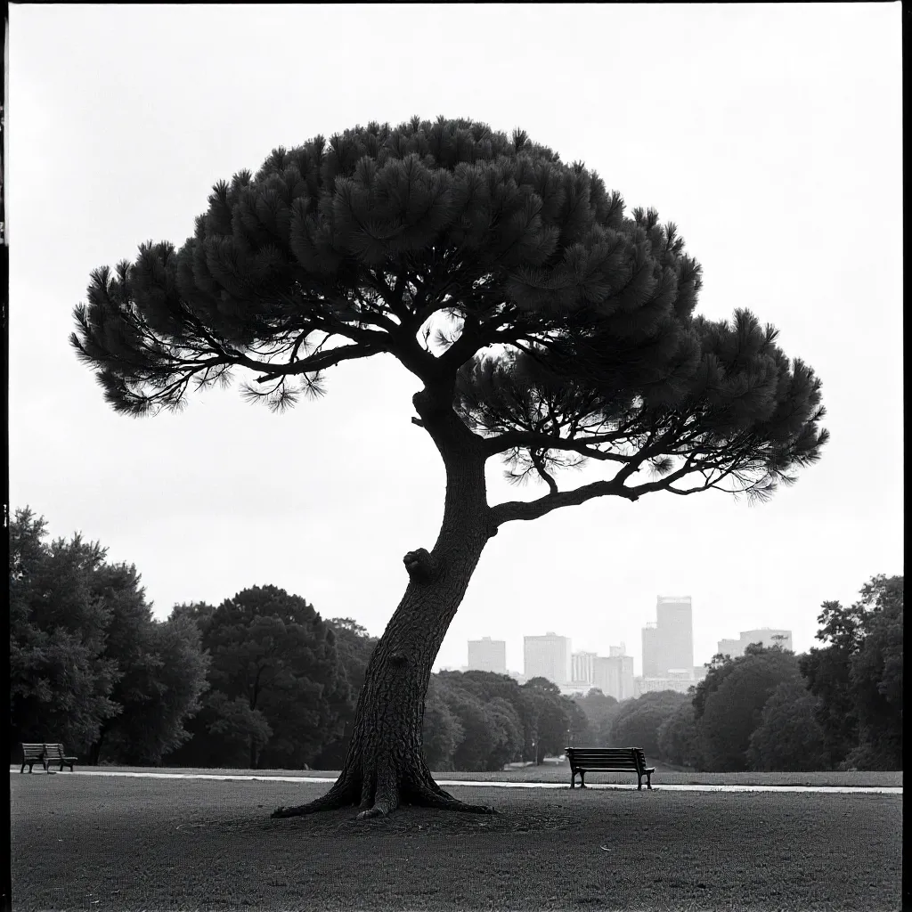 Monochrome Japanese Pine in Buenos Aires Park