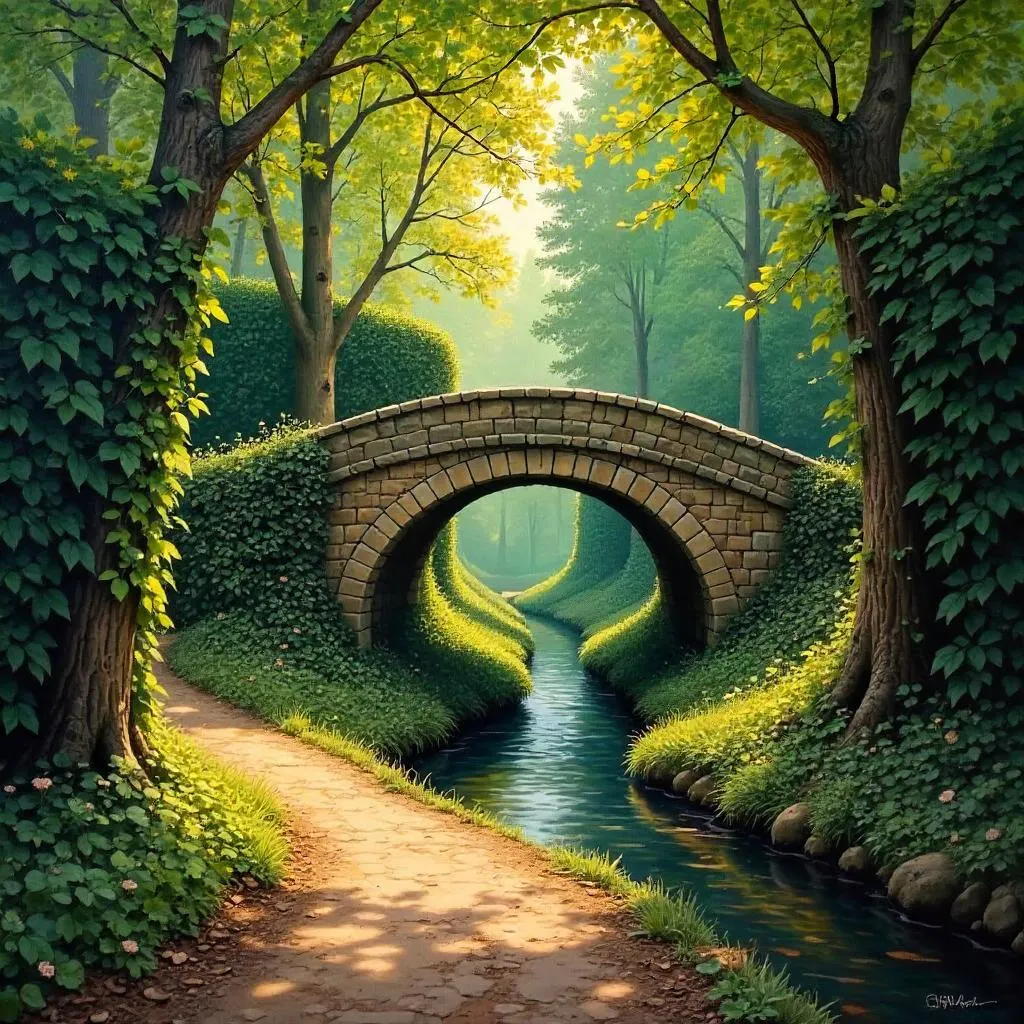 Bridge Within the Hedge Maze - An Oil Painting