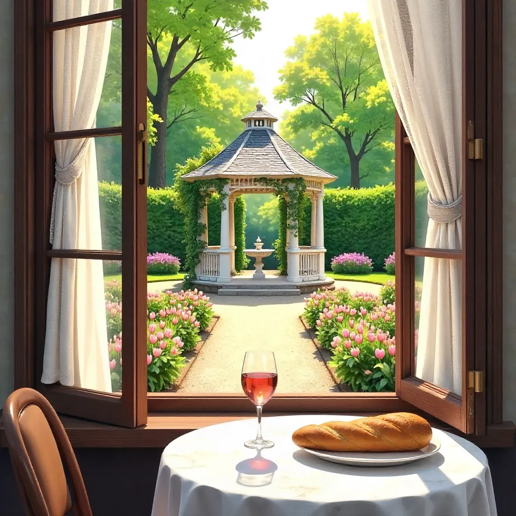 Serene Gazebo View from a French Window