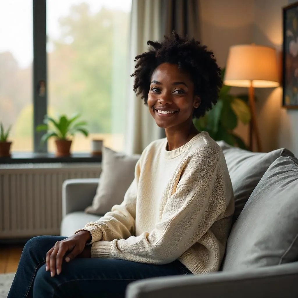 Photorealistic portrait in a living room
