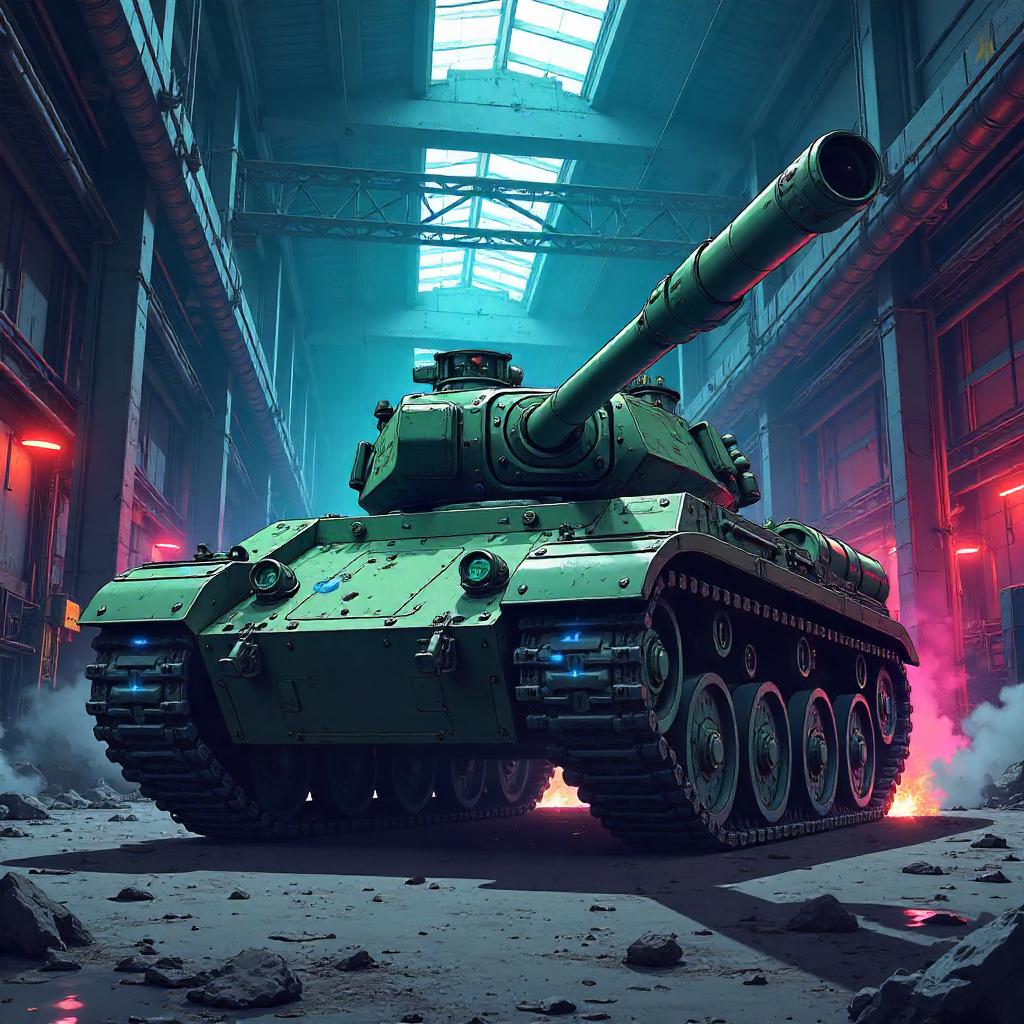 Anime Tank in a Neon Factory - Mecha Vibe