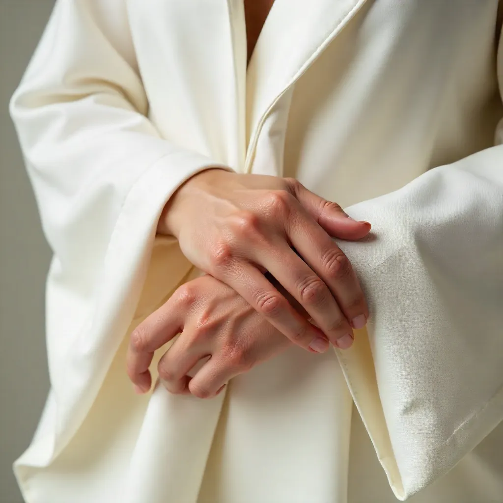 Elegant Hands in White Silk Drapery