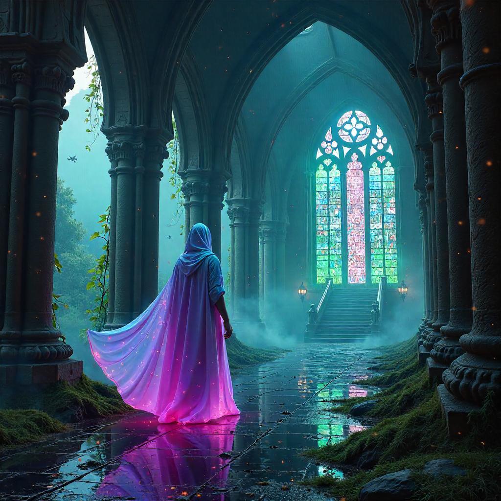 Neon Ghost in an Enchanted Cyberpunk Castle
