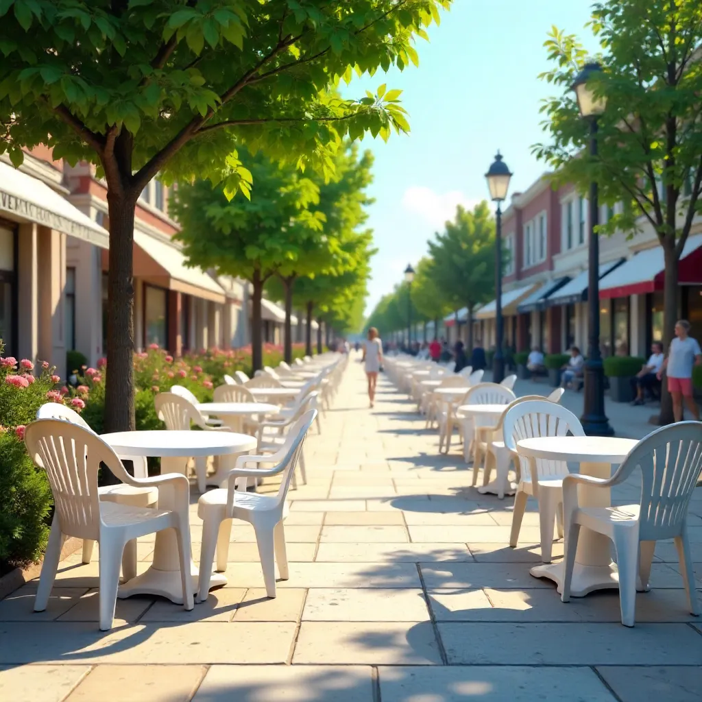 Summer Light on White Plastic Tables in Pierrefonds