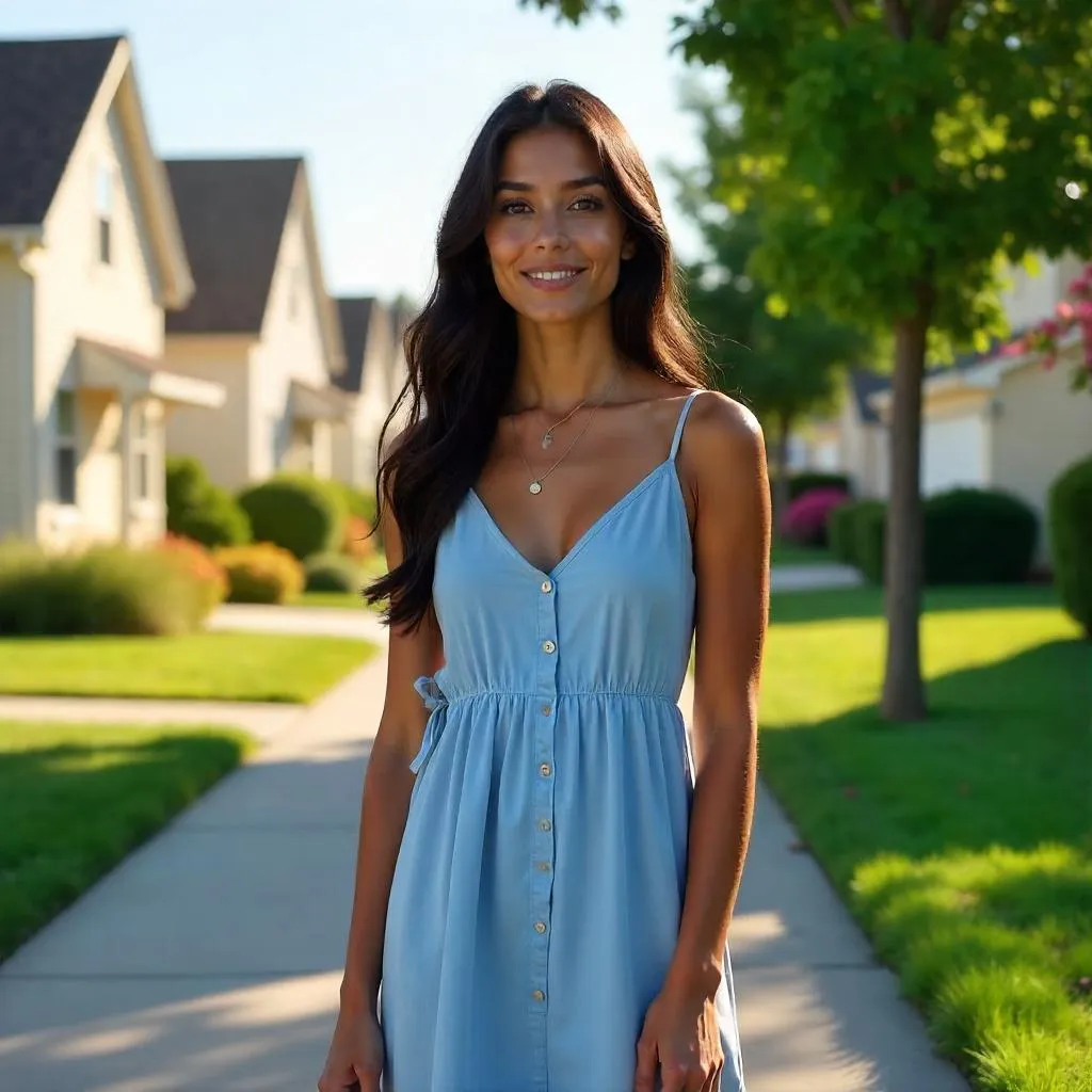 Photorealistic Latina in a Suburban Street