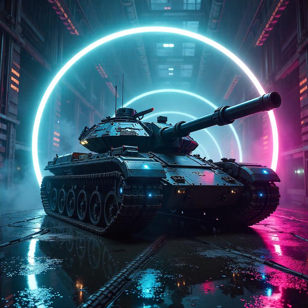Neon Portal Tank in a Cyberpunk Chamber