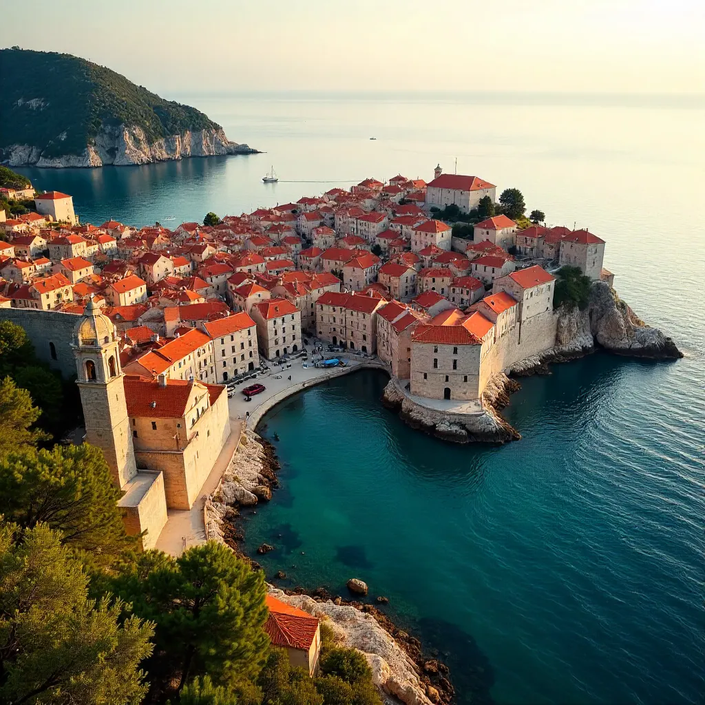 Aerial Dubrovnik Old Town Coastline