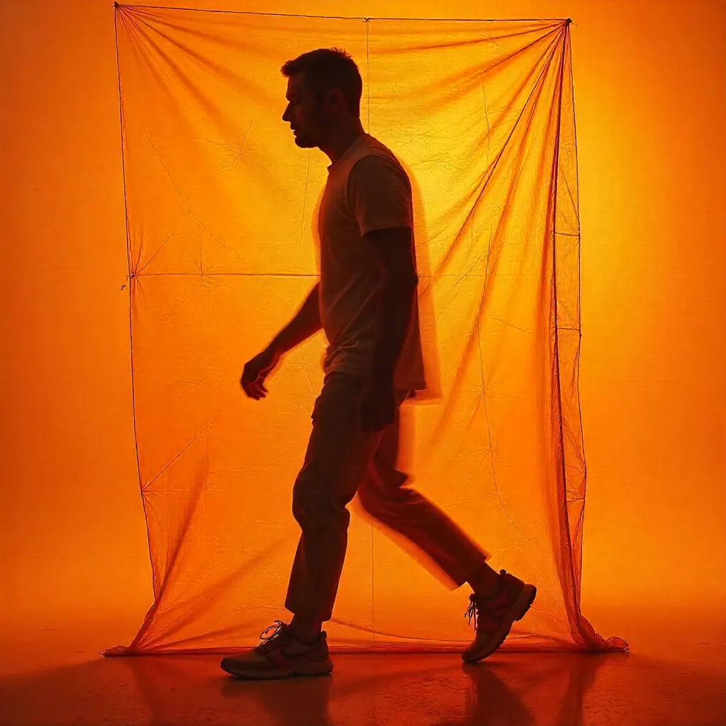 Motion Blur Silhouette Through Orange Plastic Sheet