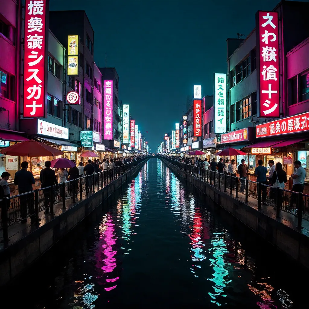 Lively Dotonbori Night Neon Reflections