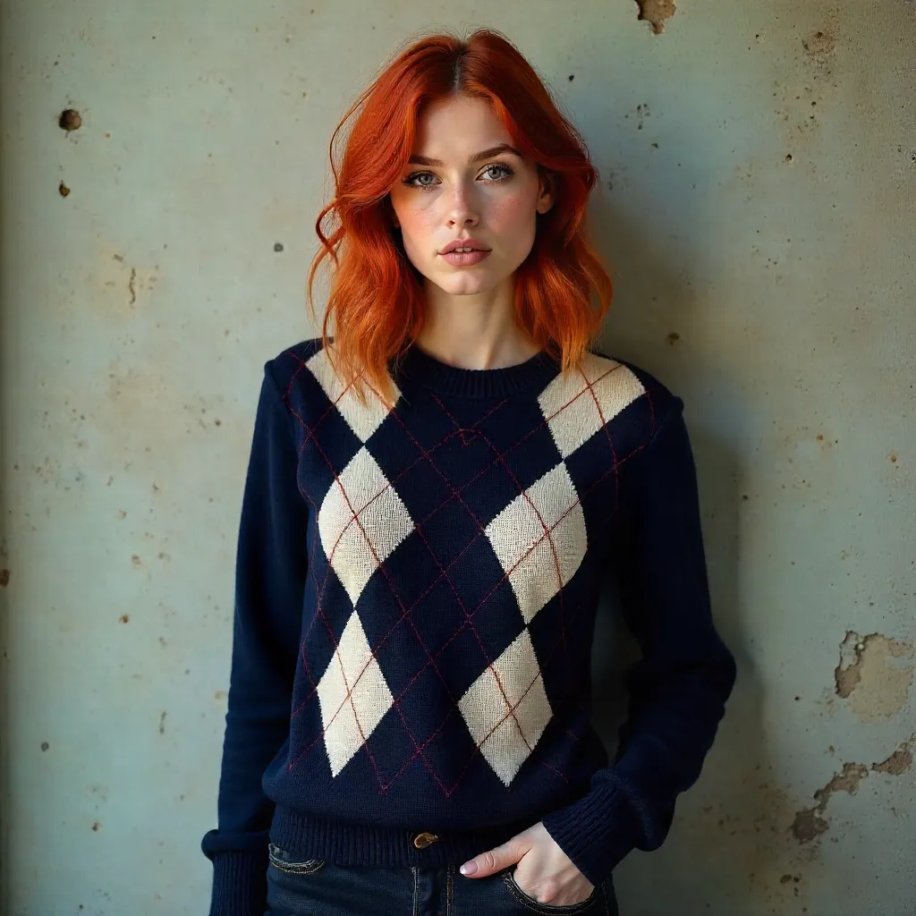 Red-Haired Elegance in an Argyle Moment