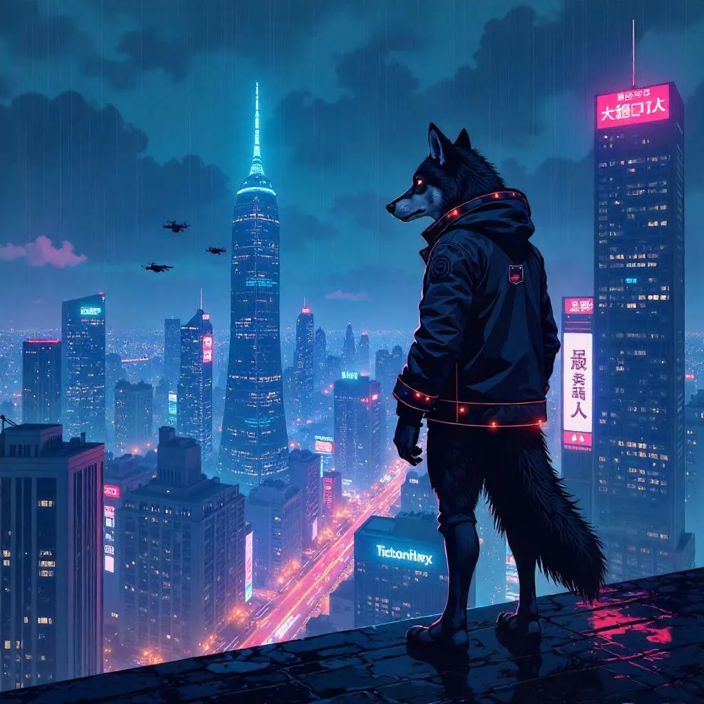 Neon Wolf in a Cyberpunk Megacity
