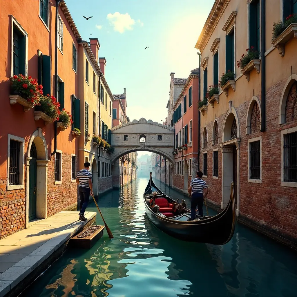 Vibrant Venetian Canal with Gondola and Palazzi