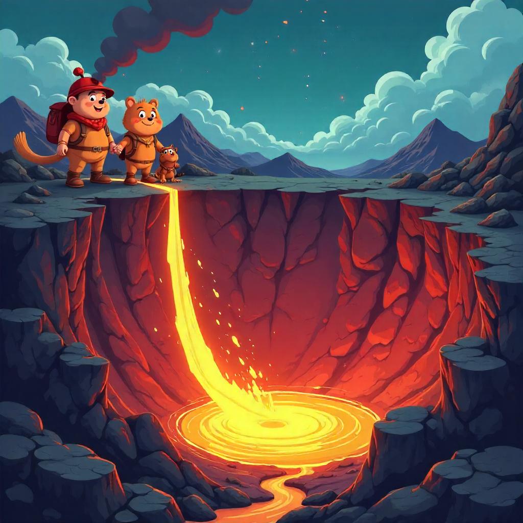 Cartoon Earthquake in a Volcanic Crater