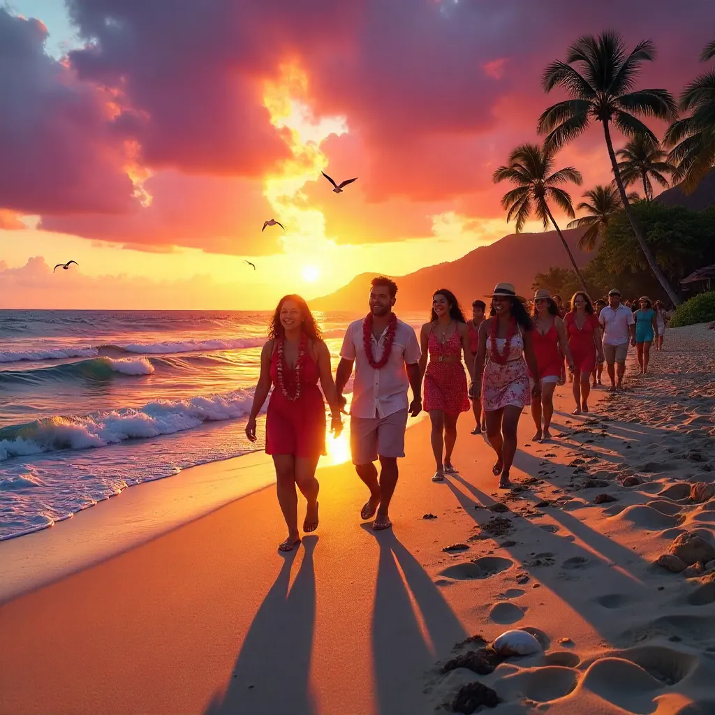 Sunset Parade on the Coral Beach