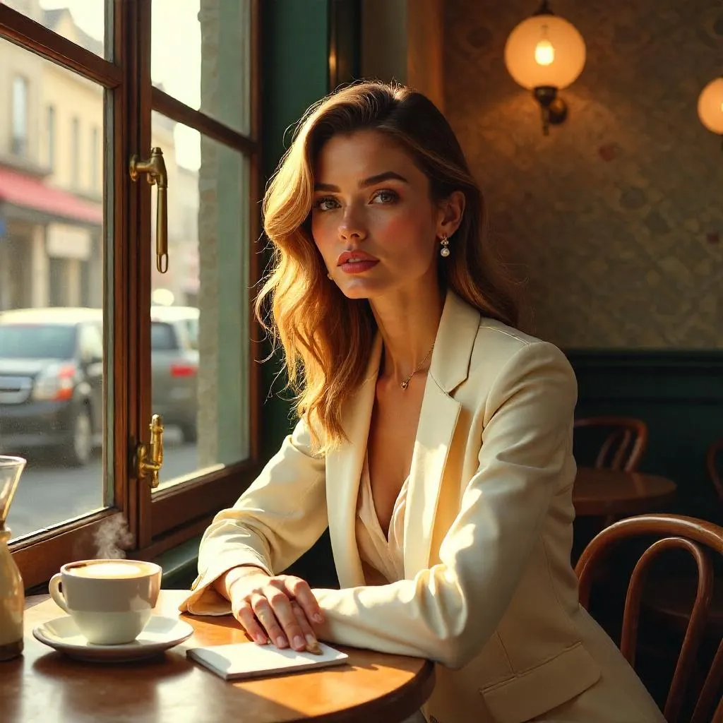 Elegant Caucasian Woman in a Café — Concept Art