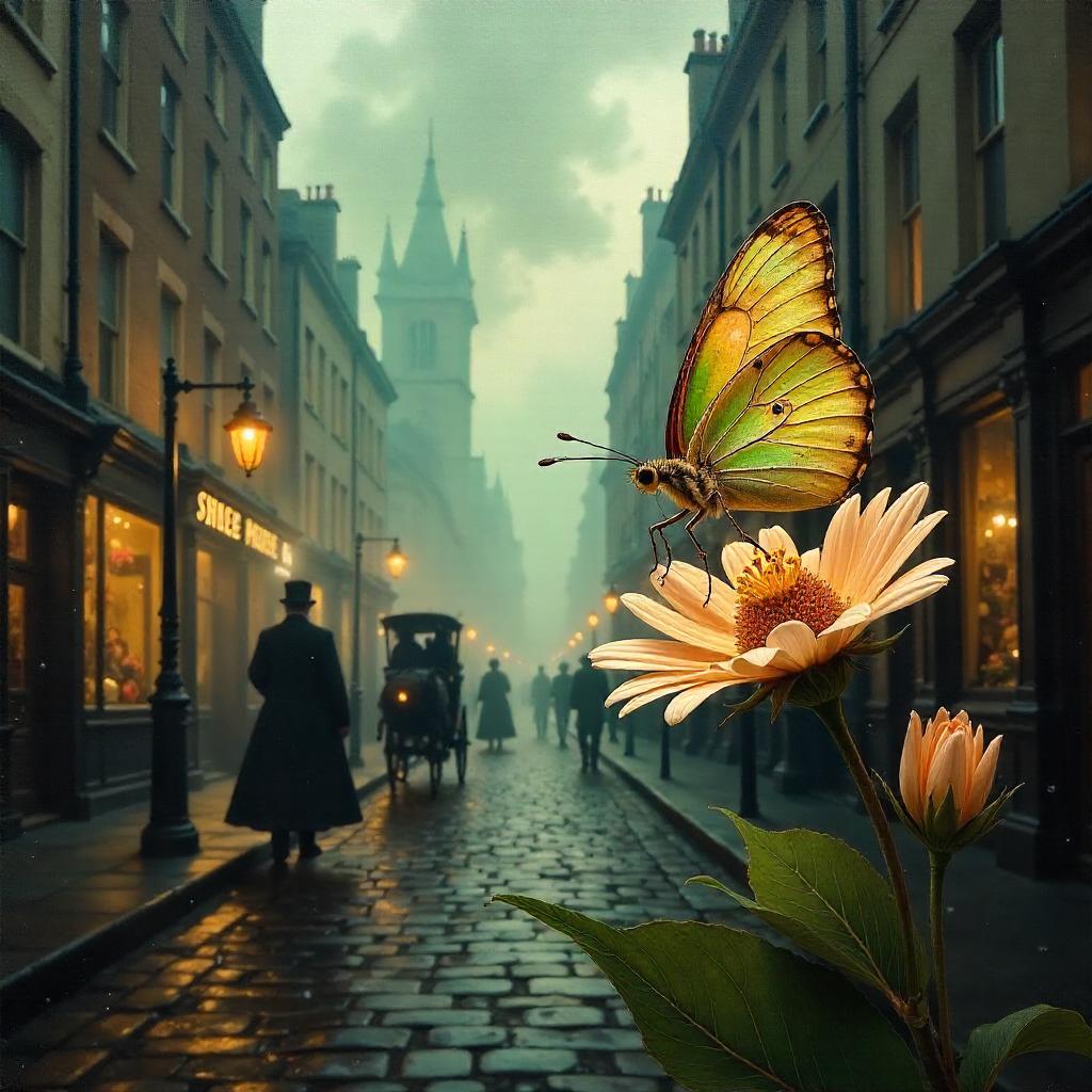 Butterfly in Victorian London: An Oil Painting