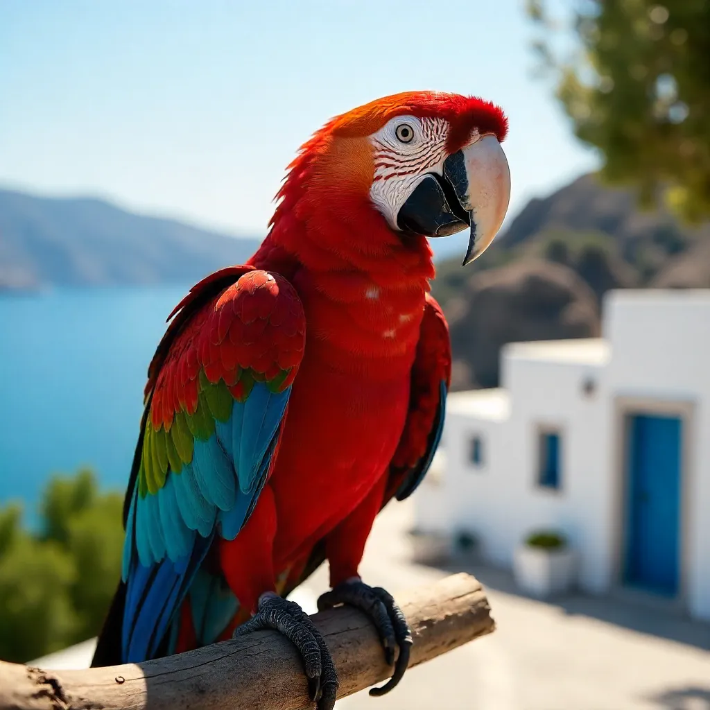 Scarlet Macaw in Naxos: Close-Up Burst of Color