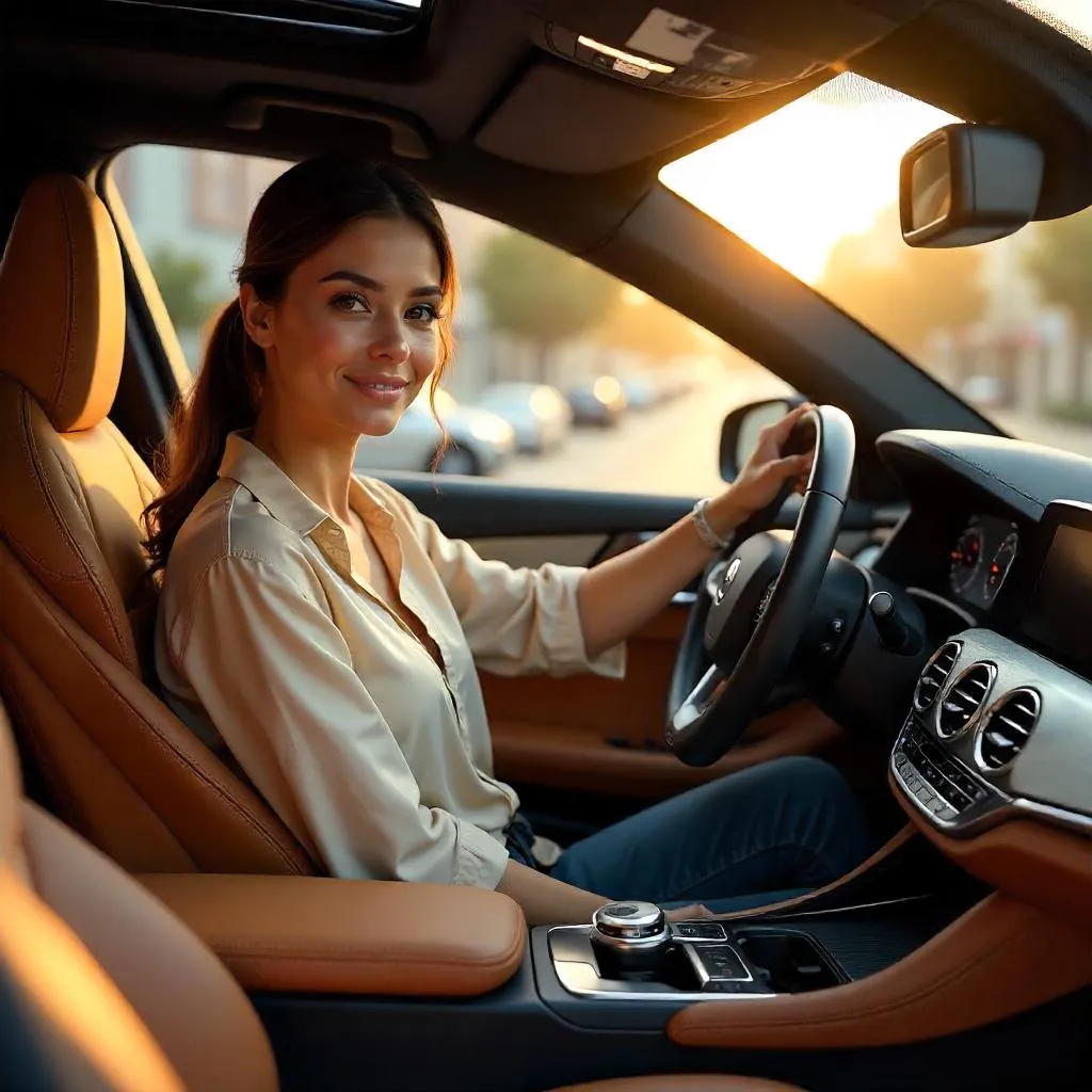 3D Render: Young Middle Eastern Woman in a Luxury Car