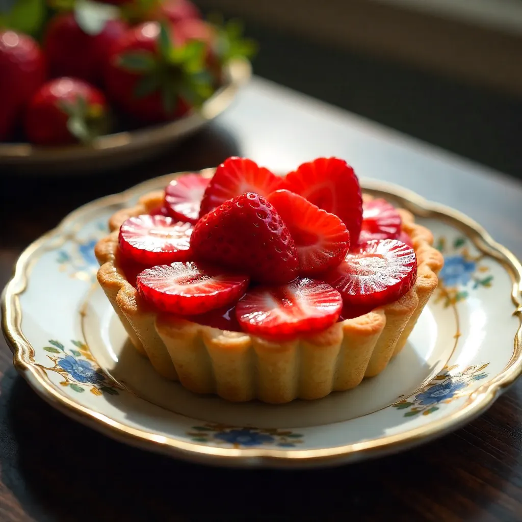 Mouthwatering Strawberry Tart on an Ornate Plate