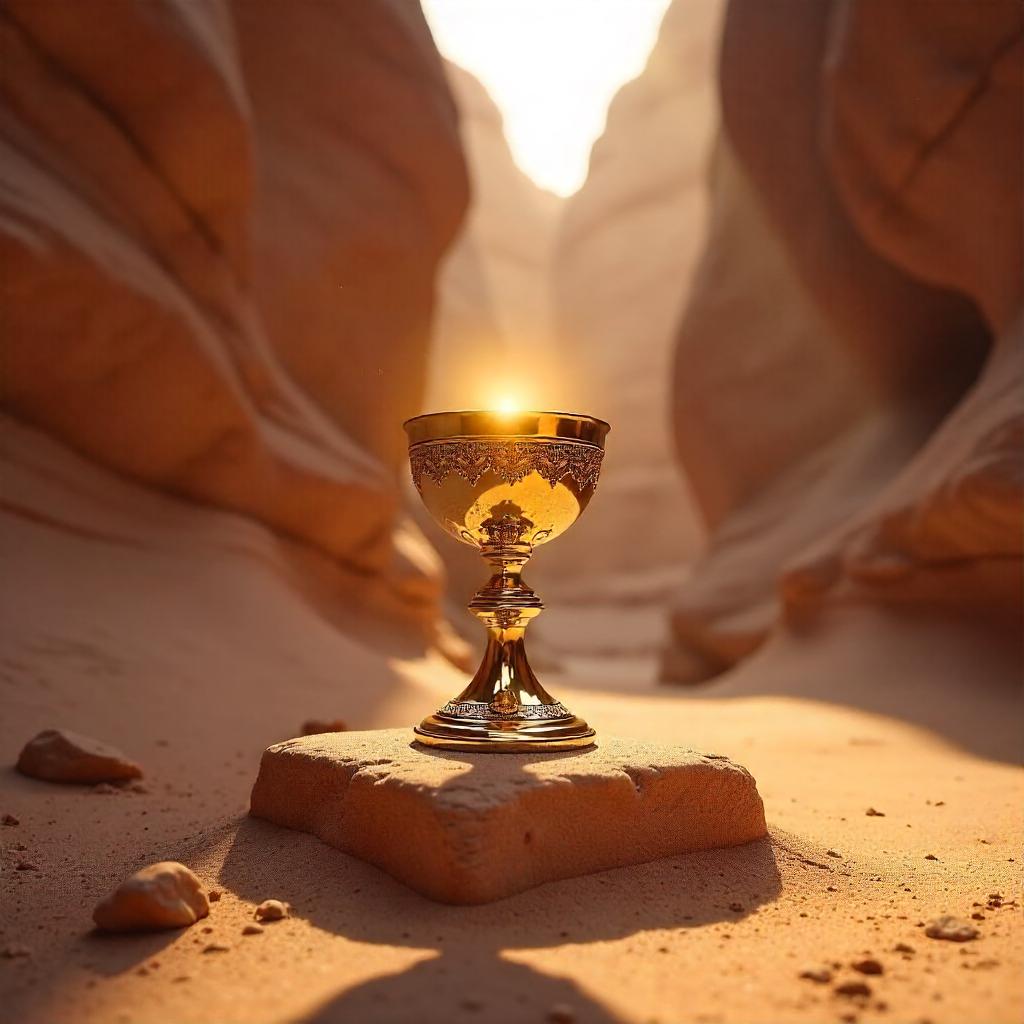 Golden Chalice in a Desert Canyon (Photorealistic)