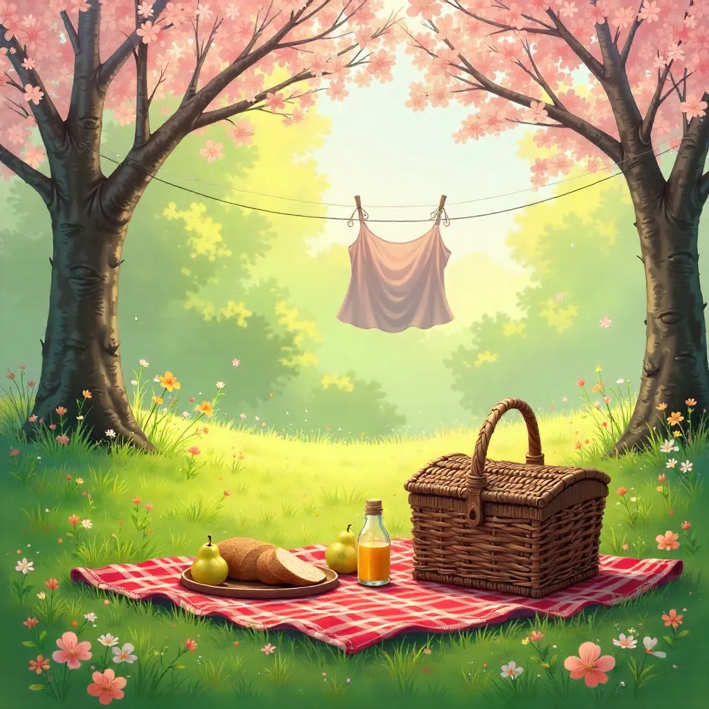 Pastel Spring Picnic with Pears and Clothesline Bra