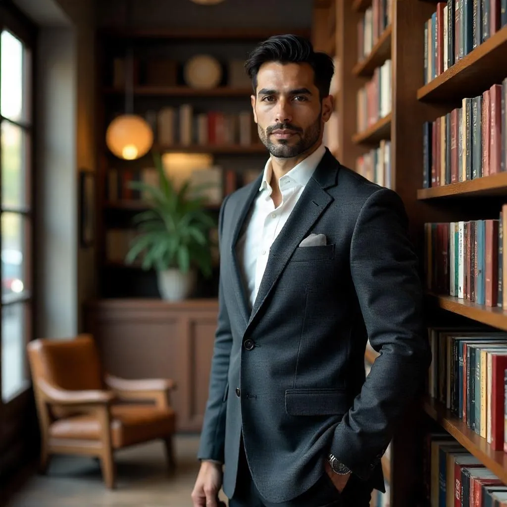 Photorealistic Latino Professional in a Bookstore