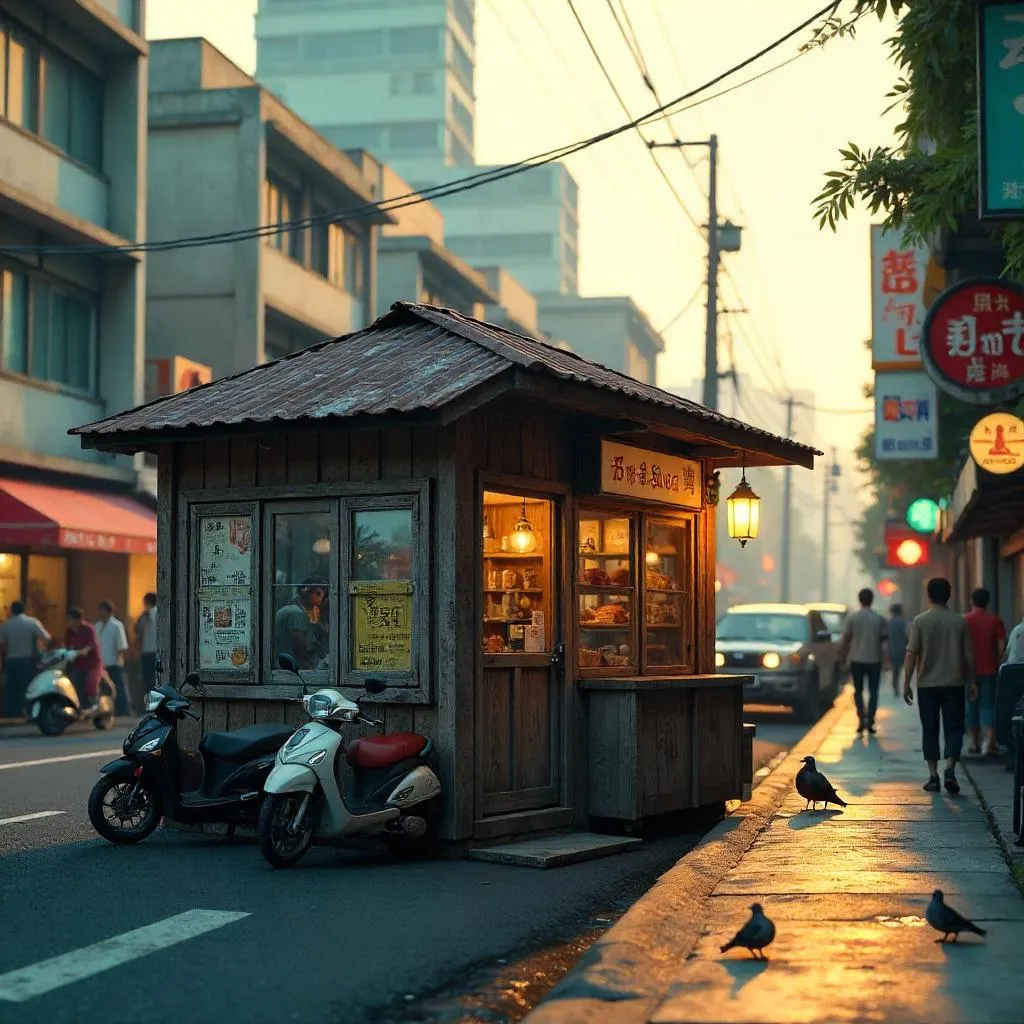 3D Render: Weathered Hut on a Busy City Street