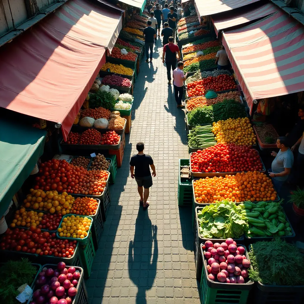 Aerial Kaleidoscope: Colorful Vegetable Market