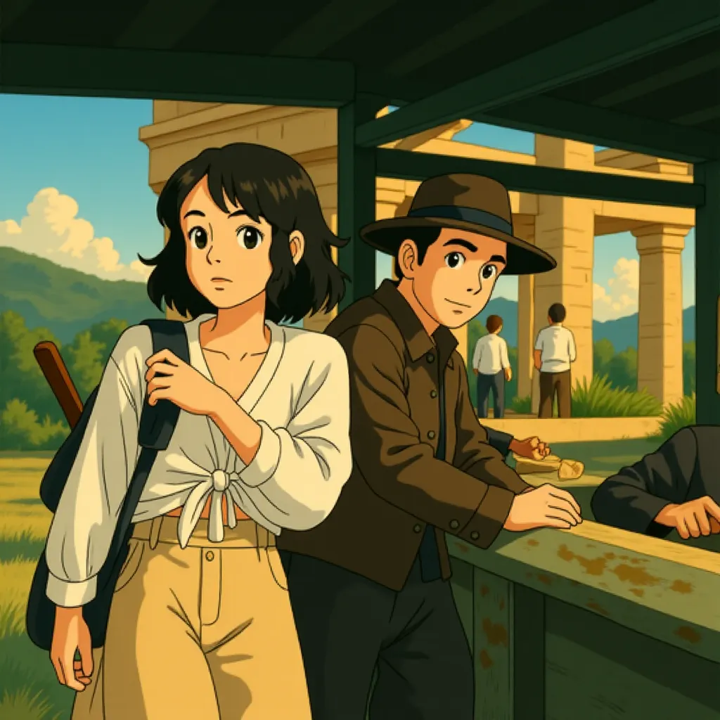Harrison Ford and Phoebe Waller-Bridge in Indiana Jones and the Dial of Destiny (2023) - Anime style